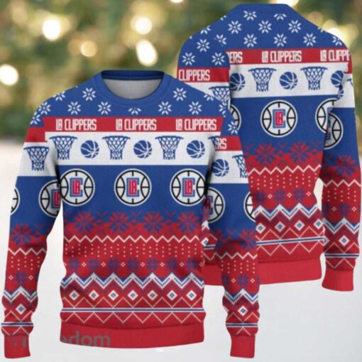 NBA La Clippers Hoops & Snowflakes Ugly Christmas Sweater
