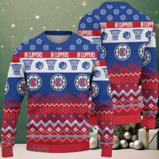 NBA La Clippers Hoops & Snowflakes Ugly Christmas Sweater
