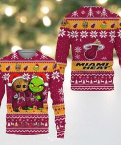 NBA Miami Heat Baby Groot And Grinch Best Friends Ugly Christmas Sweater