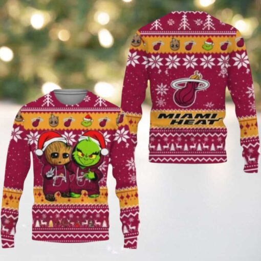 NBA Miami Heat Baby Groot And Grinch Best Friends Ugly Christmas Sweater