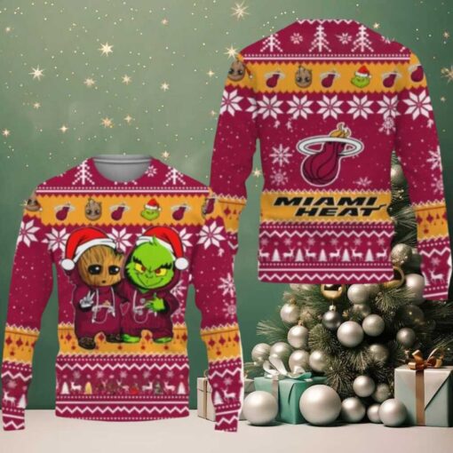 NBA Miami Heat Baby Groot And Grinch Best Friends Ugly Christmas Sweater