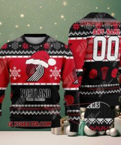 NBA Portland Trail Blazers Snowy Hoops Ugly Christmas Sweater