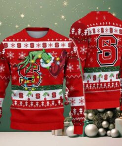 NC State Wolfpack Merry Christmas Grinch Hand NCAA Ugly Christmas Sweater