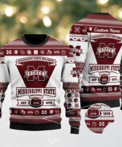 NCAA Mississippi State Bulldogs Football Team Logo Custom Name Ugly Christmas Sweater