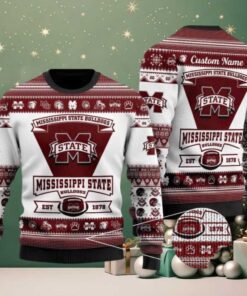 NCAA Mississippi State Bulldogs Football Team Logo Custom Name Ugly Christmas Sweater