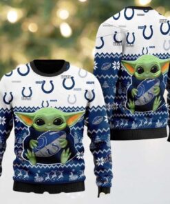 NFL Indianapolis Colts x Baby Yoda Hug The Ball Gift For Fan 2025 Christmas Ugly Sweater