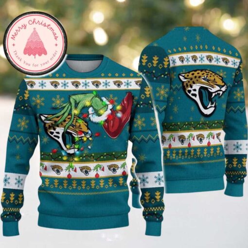 NFL Jacksonville Jaguars Special Grinchs Hand Football Xmas Day Ugly Christmas Sweater 2025