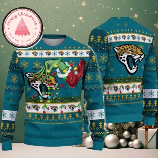 NFL Jacksonville Jaguars Special Grinchs Hand Football Xmas Day Ugly Christmas Sweater 2025