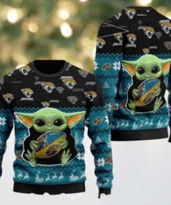 NFL Jacksonville Jaguars x Baby Yoda Hug The Ball 2025 Knitted Ugly Christmas Sweater