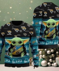 NFL Jacksonville Jaguars x Baby Yoda Hug The Ball 2025 Knitted Ugly Christmas Sweater