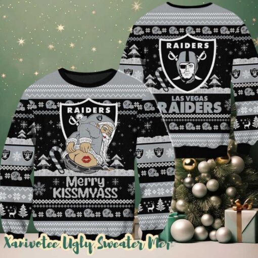 NFL Las Vegas Raiders x Santa Claus Merrykissmyass Funny Ugly Christmas Sweater Gift For Holiday 2025