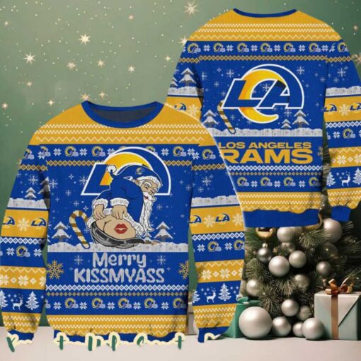 NFL Los Angeles Rams x Santa Claus Merrykissmyass Funny Ugly Christmas Sweater Gift For Holiday 2025