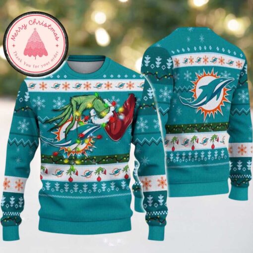 NFL Miami Dolphins Special Grinchs Hand Football Unique Personalized Christmas 2025 Ugly Sweater Keepsake