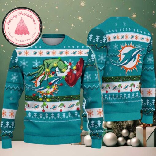 NFL Miami Dolphins Special Grinchs Hand Football Unique Personalized Christmas 2025 Ugly Sweater Keepsake