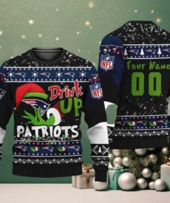 NFL New England Patriots Drink Up The Grinch Personalized Knitted Ugly Christmas Sweater Holiday 2025