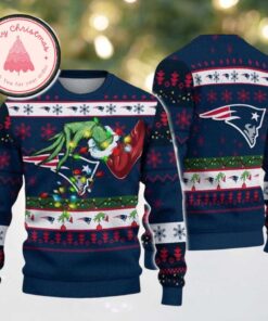 NFL New England Patriots With Special Grinchs Hand Football Classic Knitted Ugly Christmas Sweater Holiday 2025