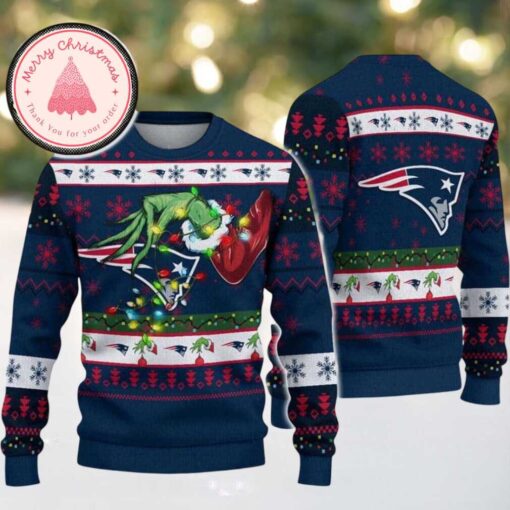 NFL New England Patriots With Special Grinchs Hand Football Classic Knitted Ugly Christmas Sweater Holiday 2025
