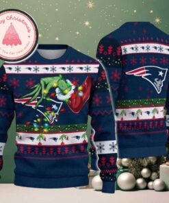 NFL New England Patriots With Special Grinchs Hand Football Classic Knitted Ugly Christmas Sweater Holiday 2025