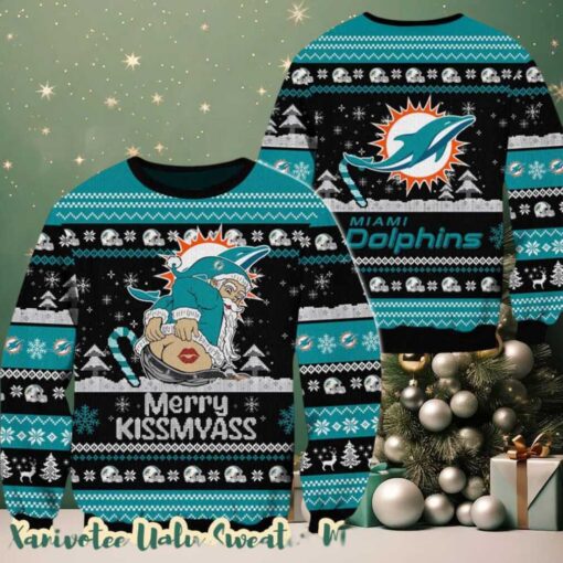 NFL Ugly Miami Dolphins x Santa Claus Merrykissmyass Funny Cute Ugly Christmas Sweater Gift 2025