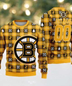 NHL Boston Bruins Personalized Snow Tree Ugly Christmas Sweater