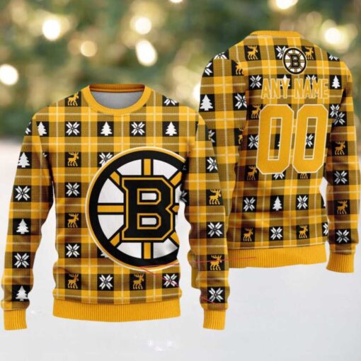 NHL Boston Bruins Personalized Snow Tree Ugly Christmas Sweater