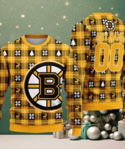 NHL Boston Bruins Personalized Snow Tree Ugly Christmas Sweater