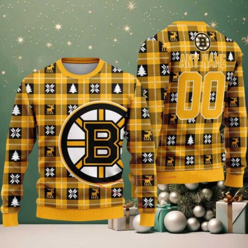 NHL Boston Bruins Personalized Snow Tree Ugly Christmas Sweater