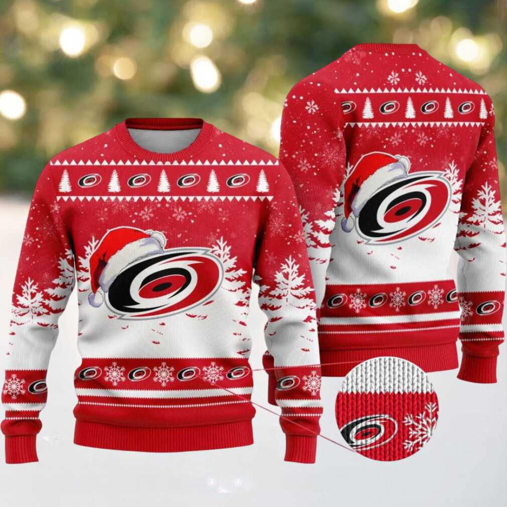 NHL Carolina Hurricanes Personalized Name Christmas Design Ugly Sweater ST2301, hoodie, sweater, long sleeve and tank top NHL Carolina Hurricanes Personalized Christmas Ugly Sweater Front
