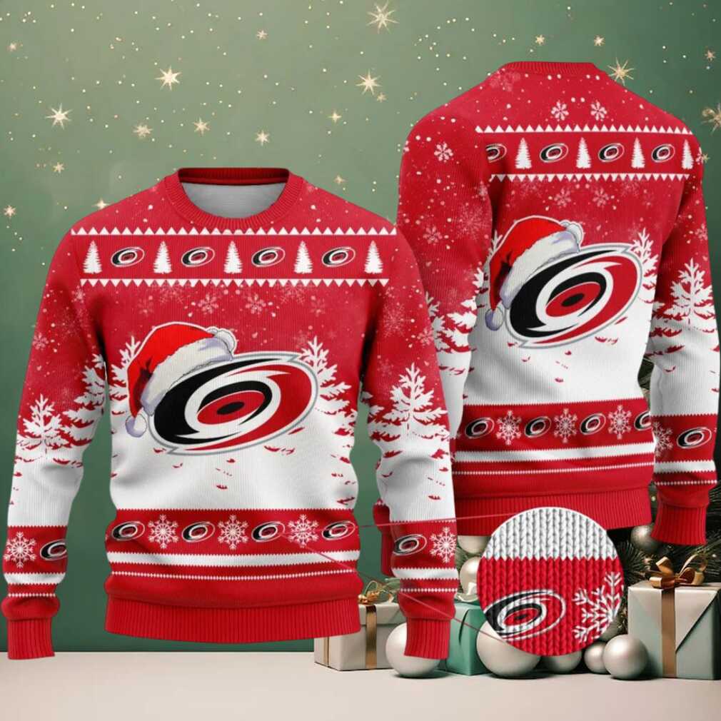 NHL Carolina Hurricanes Personalized Name Christmas Design Ugly Sweater ST2301, hoodie, sweater, long sleeve and tank top NHL Carolina Hurricanes Personalized Christmas Ugly Sweater Back