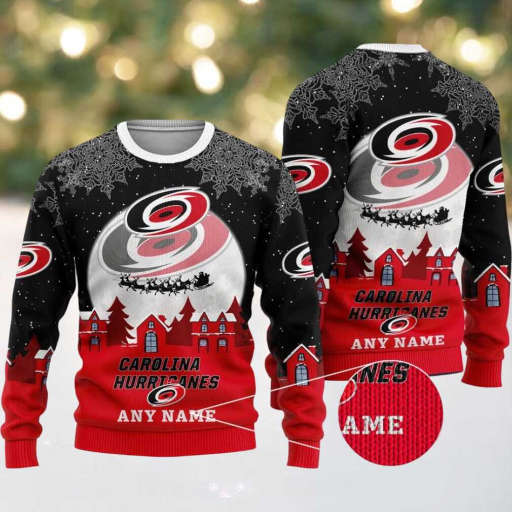 NHL Carolina Hurricanes Personalized Name Christmas Ugly Sweater Design ST2306, hoodie, sweater, long sleeve and tank top Carolina Hurricanes NHL Ugly Christmas Sweater Front