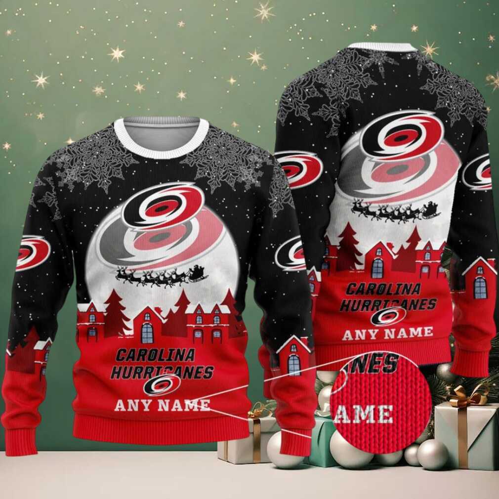 NHL Carolina Hurricanes Personalized Name Christmas Ugly Sweater Design ST2306, hoodie, sweater, long sleeve and tank top Carolina Hurricanes NHL Ugly Christmas Sweater Detail
