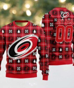 NHL Carolina Hurricanes Personalized Snow Tree Ugly Christmas Sweater