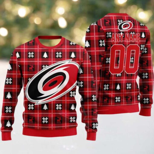 NHL Carolina Hurricanes Personalized Snow Tree Ugly Christmas Sweater
