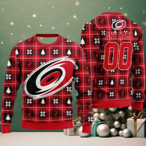 NHL Carolina Hurricanes Personalized Snow Tree Ugly Christmas Sweater