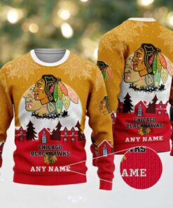 NHL Chicago Blackhawks Personalized Name Christmas Ugly Sweater Design ST2306 NHL Chicago Blackhawks Personalized Name Christmas Ugly Sweater Design ST2306