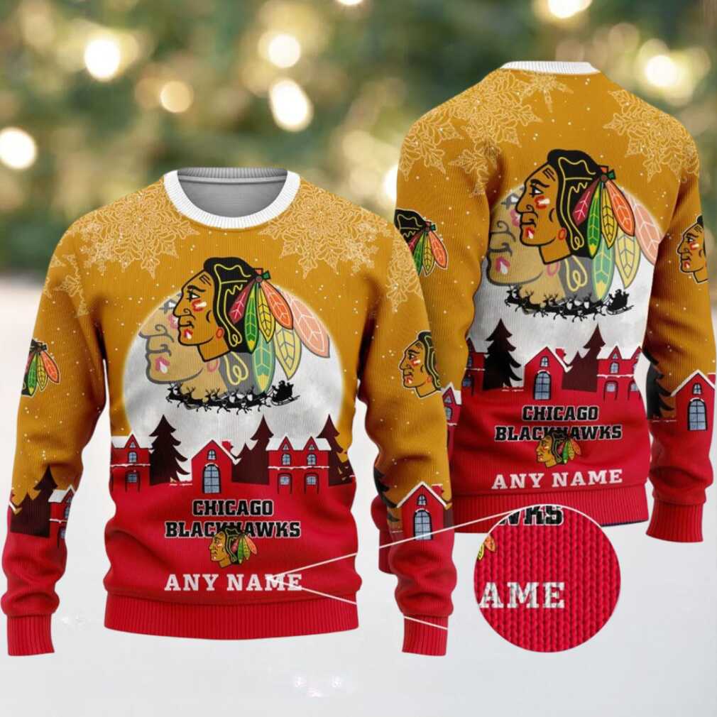NHL Chicago Blackhawks Personalized Name Christmas Ugly Sweater Design ST2306, hoodie, sweater, long sleeve and tank top NHL Chicago Blackhawks Personalized Name Christmas Ugly Sweater