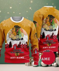NHL Chicago Blackhawks Personalized Name Christmas Ugly Sweater Design ST2306 NHL Chicago Blackhawks Personalized Name Christmas Ugly Sweater Design ST2306