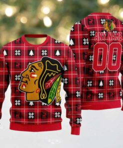 NHL Chicago Blackhawks Personalized Snow Tree Ugly Christmas Sweater