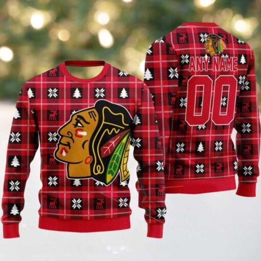 NHL Chicago Blackhawks Personalized Snow Tree Ugly Christmas Sweater