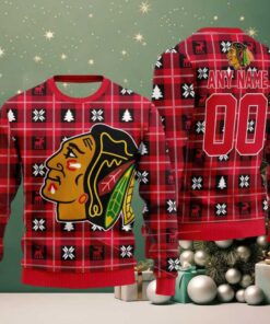 NHL Chicago Blackhawks Personalized Snow Tree Ugly Christmas Sweater