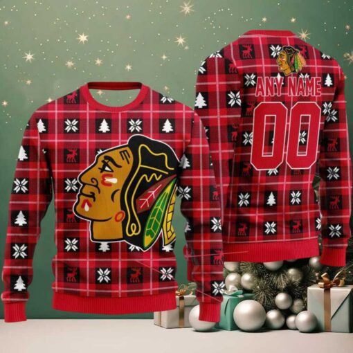 NHL Chicago Blackhawks Personalized Snow Tree Ugly Christmas Sweater