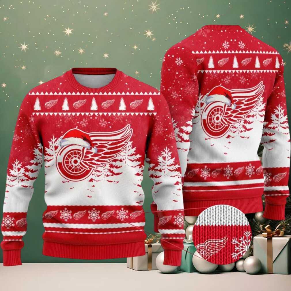 NHL Detroit Red Wings Personalized Name Christmas Design Ugly Sweater ST2301, hoodie, sweater, long sleeve and tank top Detroit Red Wings Christmas Sweater in action