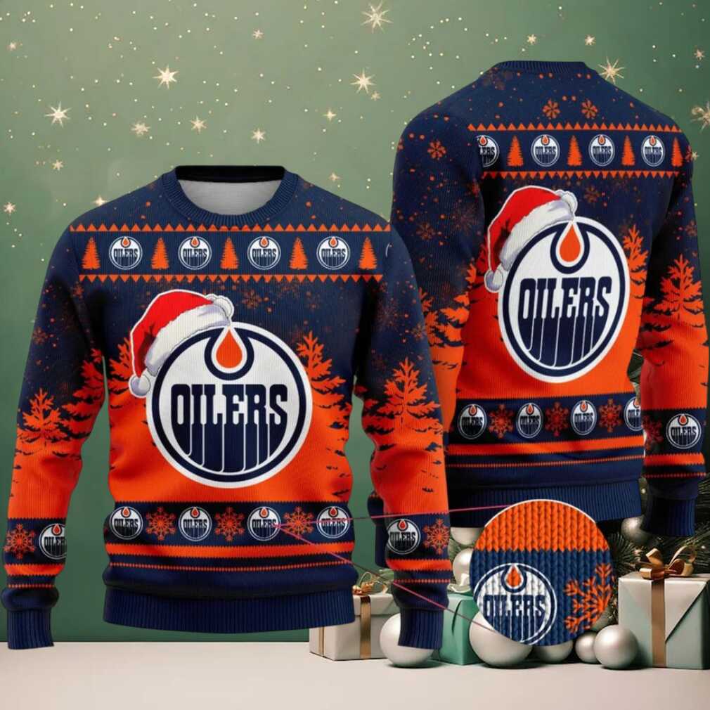 NHL Edmonton Oilers Personalized Name Christmas Design Ugly Sweater ST2301, hoodie, sweater, long sleeve and tank top NHL Edmonton Oilers Personalized Ugly Christmas Sweater back view