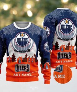 NHL Edmonton Oilers Personalized Name Christmas Ugly Sweater Design ST2306 NHL Edmonton Oilers Personalized Name Christmas Ugly Sweater Design ST2306