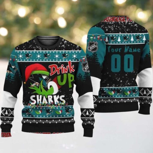 NHL Grinch Drink Up San Jose Sharks Custom Ugly Christmas Sweater