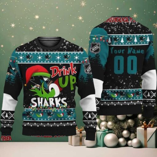 NHL Grinch Drink Up San Jose Sharks Custom Ugly Christmas Sweater
