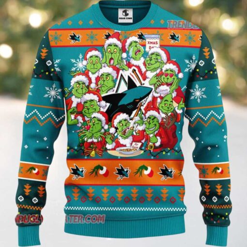 NHL San Jose Sharks 12 Grinch Xmas Day Ugly Christmas Sweater