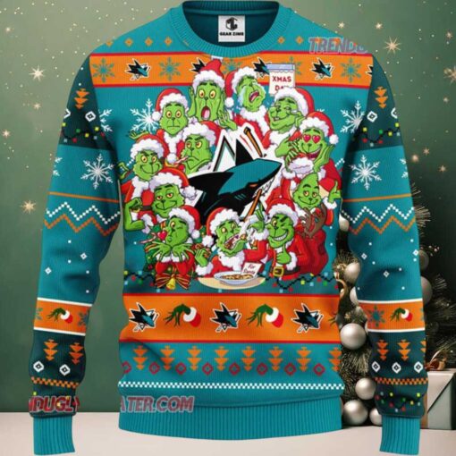 NHL San Jose Sharks 12 Grinch Xmas Day Ugly Christmas Sweater