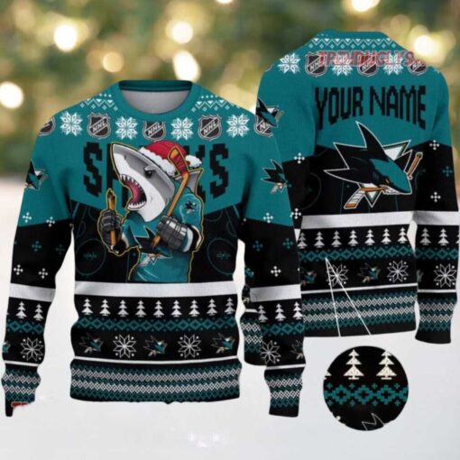 NHL San Jose Sharks Mascot Fiery Skates Ugly Christmas Sweater