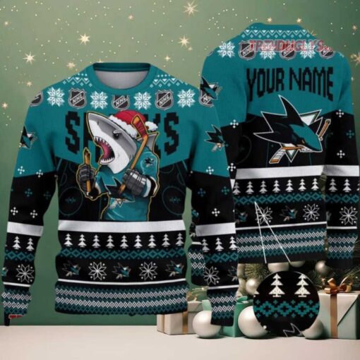 NHL San Jose Sharks Mascot Fiery Skates Ugly Christmas Sweater